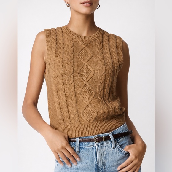 J. Crew Tops - J.Crew Cable Knit Sweater Vest L NWT | 100% Cotton Fisherman Style Tan